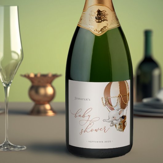 Elephant Balloon Baby Shower Sparkling Wine Label Schaumweinetikett