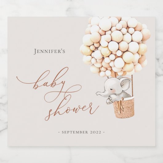 Elephant Balloon Baby Shower Sparkling Wine Label Schaumweinetikett (Einzelnes Label)