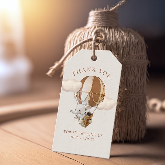 Elephant Balloon Baby Shower Tags Geschenkanhänger