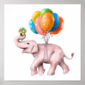 Elephant Balloon Bouquet Print | Aquarelldruck Poster (Vorne)