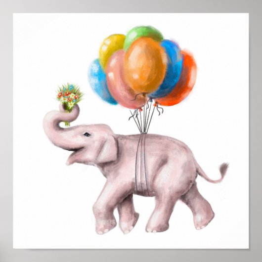 Elephant Balloon Bouquet Print | Aquarelldruck Poster (Vorne)