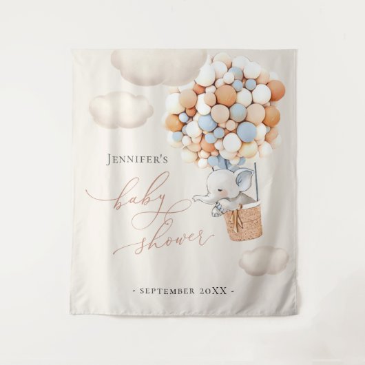 Elephant Balloon Clouds Tapestry Wandteppich (Vorderseite)