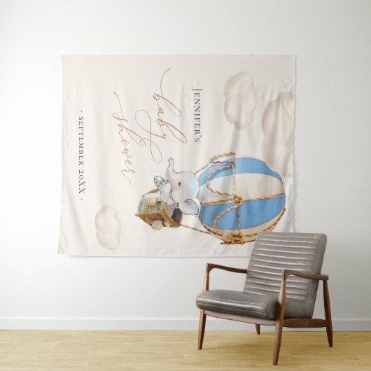 Elephant Balloon Clouds Tapestry Wandteppich (Beispiel (Horizontal))