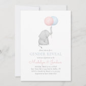 Elephant Balloon Gender Reveal Einladung (Vorderseite)