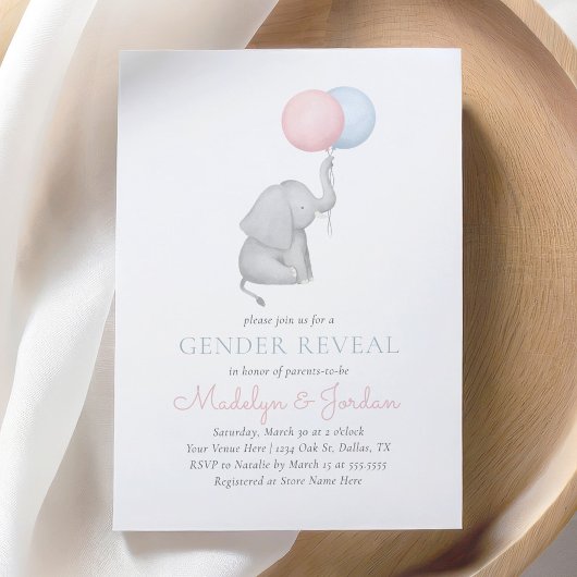 Elephant Balloon Gender Reveal Einladung