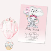 Elephant Balloon Girl Baby Shower | Rosa Rosen Einladung