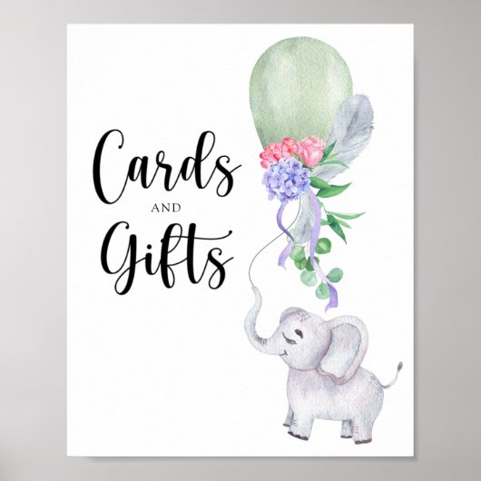 Elephant & Balloon Karten und Geschenke Babydusche Poster (Vorne)
