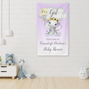 Elephant Balloon Lila Baby Dusche Es ist ein Mädch Banner