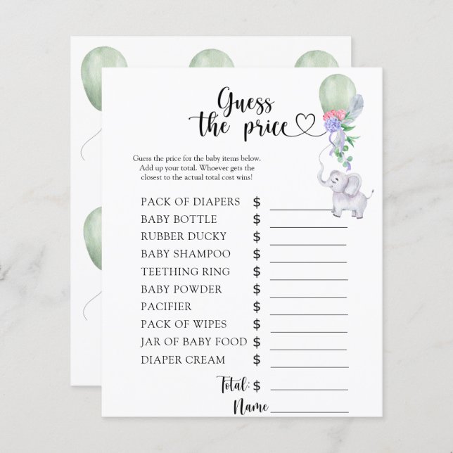 Elephant & Balloon - Raten Sie den Preis! Spiel (Vorne/Hinten)