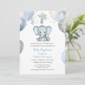 Elephant Balloons Aquarelltaufe Einladung (Stehend Vorderseite)