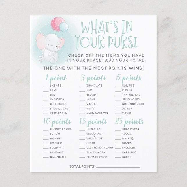 Elephant Balloons Baby Shower Purgame (Vorderseite)