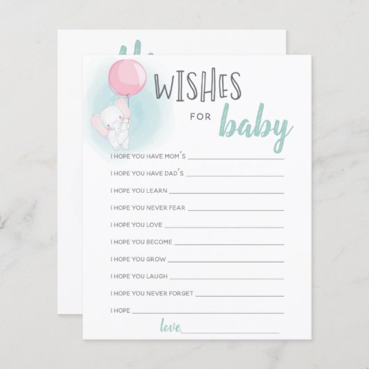 Elephant Balloons Babydusche Wünsche für Babykarte (Vorne/Hinten)