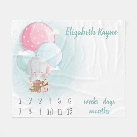 Elephant Balloons Gender Neutral Baby Meilenstein Fleecedecke (Vorderseite (Horizontal))
