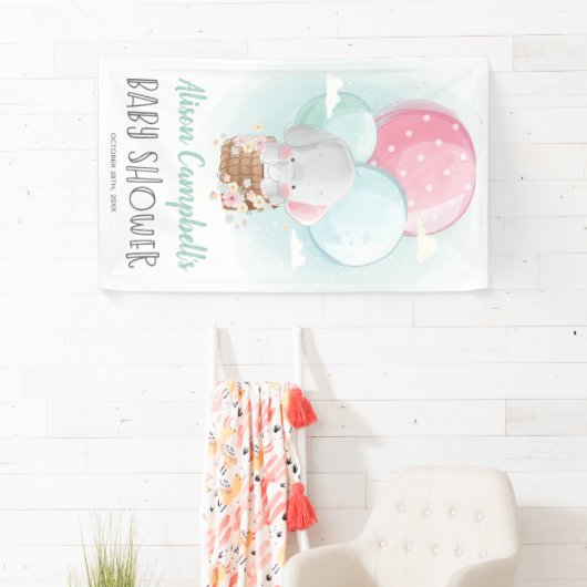 Elephant Balloons Gender Neutral Baby Shower Banner (Insitu)