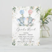 Elephant Balloons Gender Reveve Invitation Einladung (Stehend Vorderseite)