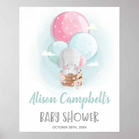 Elephant Balloons Geschlecht Neutral Baby Dusche Z Poster (Vorne)