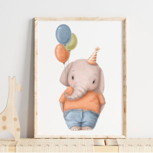 Elephant Balloons Print   Elephant Wall Print Poster