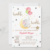 Elephant, Balloons, Twinkle Little Star Baby Dusch Einladung (Vorderseite)