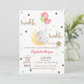 Elephant, Balloons, Twinkle Little Star Baby Dusch Einladung (Stehend Vorderseite)
