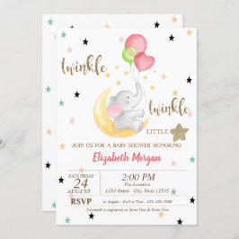 Elephant, Balloons, Twinkle Little Star Baby Dusch Einladung