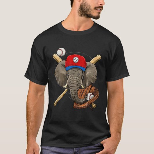 Elephant Baseball Elephant liebt Baseball Player T-Shirt (Vorderseite)