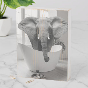Elephant Bathtub Schwarz-weißes Badezimmer Kunst  Holzkisten Schild