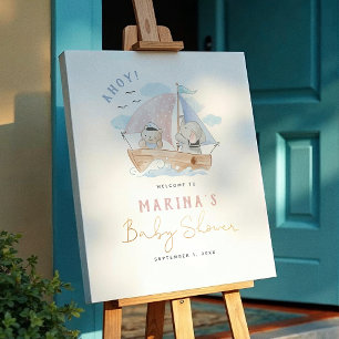 Elephant & Bear Sailboat Babydusche Begrüßungszeic Poster