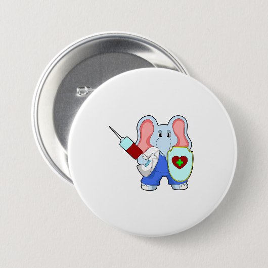 Elephant bei Impfung mit Spritze Button (Vorne & Hinten)