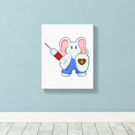 Elephant bei Impfung mit Spritze Leinwanddruck (Insitu (Holzboden))
