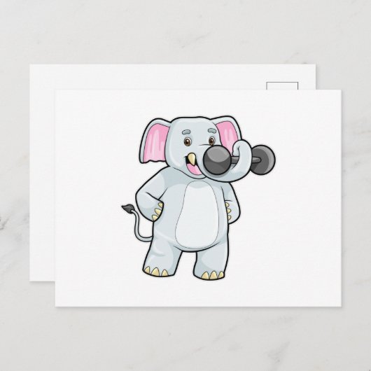 Elephant beim Strenght Training mit Dumbell Postkarte (Vorne/Hinten)