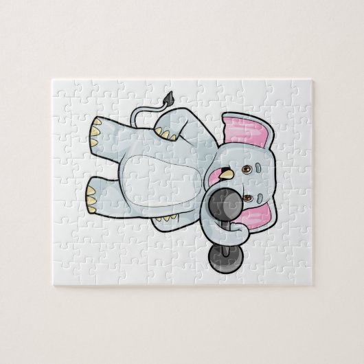 Elephant beim Strenght Training mit Dumbell Puzzle (Horizontal)