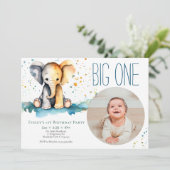 Elephant Big One 1. Geburtstag Party Kinderbild Einladung (Stehend Vorderseite)