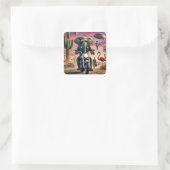 Elephant Biker Surreal Desert Ride Quadratischer Aufkleber (Tasche)