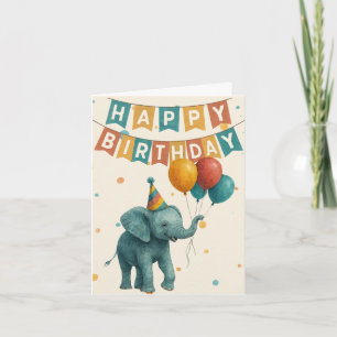 Elephant Birthday Card - Adorable Party Animal Karte