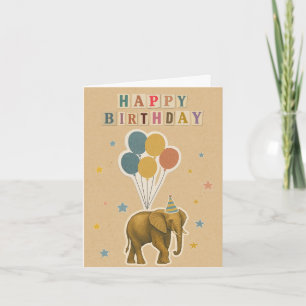 Elephant Birthday Card mit Balloons Karte