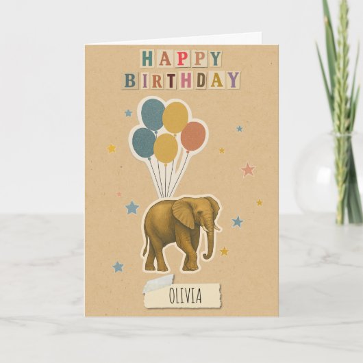 Elephant Birthday Card - Personalisierter Name Karte (Vorderseite)
