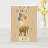 Elephant Birthday Card - Personalisierter Name Karte (Gelbe Blume)