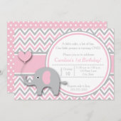 Elephant Birthday Einladung, Rosa und Grau Einladung (Vorne/Hinten)