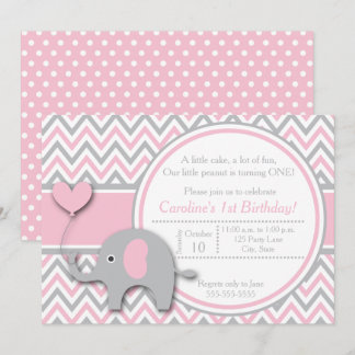 Elephant Birthday Einladung, Rosa und Grau Einladung