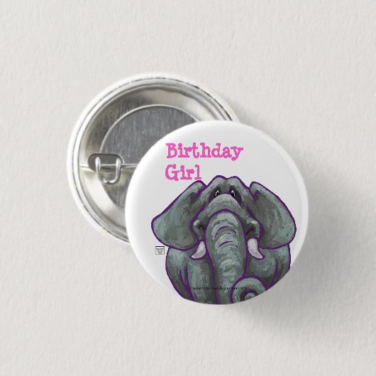 Elephant Birthday Girl Button (Vorne & Hinten)