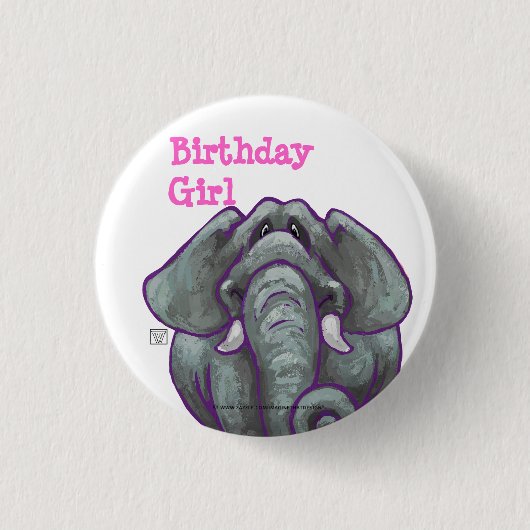 Elephant Birthday Girl Button (Vorderseite)