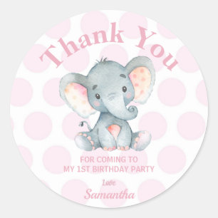 Elephant Birthday Vielen Dank Stickers Labels Pink