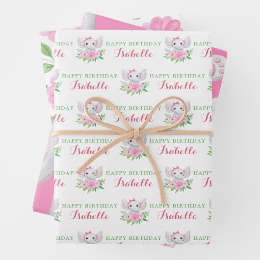 Elephant Birthday Wrapping Paper Sheets Geschenkpapier Set (Beispiel)