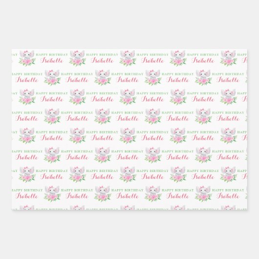 Elephant Birthday Wrapping Paper Sheets Geschenkpapier Set (Vorderseite)