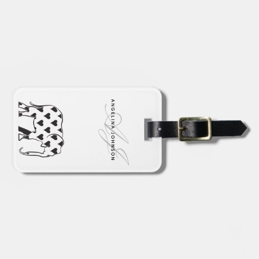 Elephant Black and White Monogram Gepäckanhänger (Vorderseite horizontal)