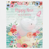 Elephant Blanket mit Blume + Individuelle Name Fleecedecke (Vorderseite)