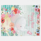 Elephant Blanket mit Blume + Individuelle Name Fleecedecke (Vorderseite (Horizontal))