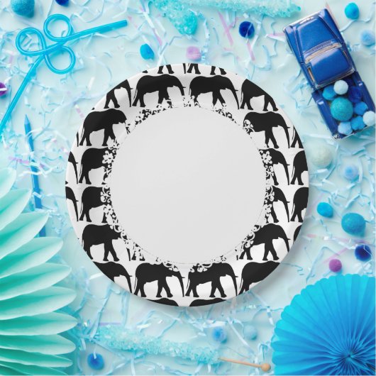 Elephant-blau-weiß—Lace_M-L Pappteller (Party)