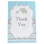 Elephant Blue and Gray Baby Dusche Vielen Dank Mittlere Geschenktüte (Rückseite)