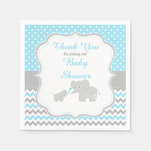 Elephant Blue and Gray Baby Shower Party Serviette